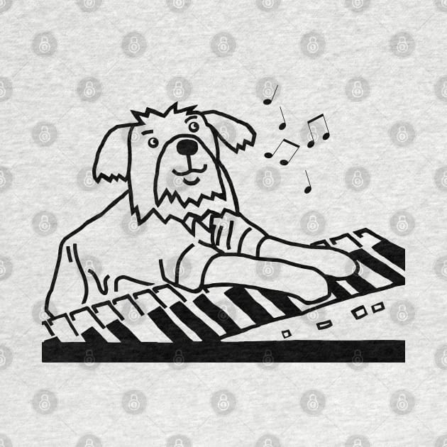 Funny Dog Plays Music on Piano Keyboard Line Drawing by ellenhenryart